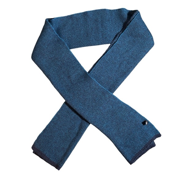 Italian 100% Wool Unisex Scarf in Turquoise Blue + Black - Picture 5 of 10